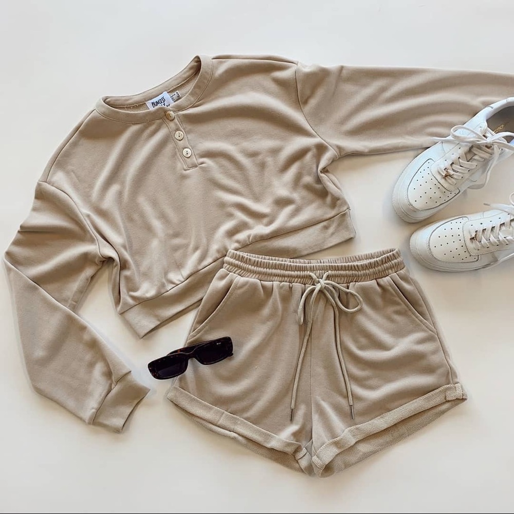 princess polly beige rise & lounge shorts